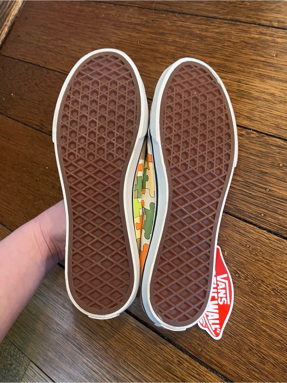 Vans Slip-On Puzzle Print Sneakers in Green, Orange & Tan - Picture 5 of 5
